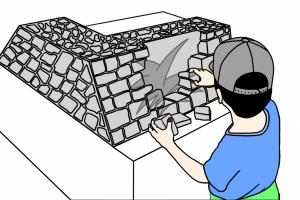石垣の模型で遊ぶ子供のイラスト