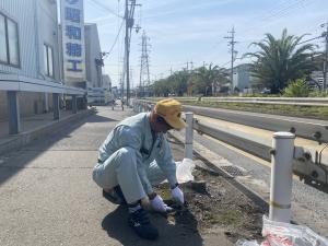 草引きしている男性
