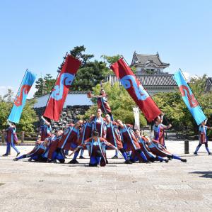 岸和田城をバックにダンスを披露する久米田高校ダンス部