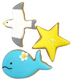 かもめとヒトデとくじらのアイシングクッキー
