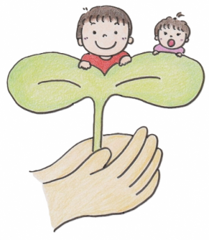 手と双葉のイラスト