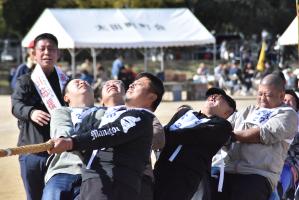 綱引きをする男性たち