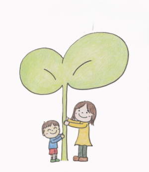 親子と双葉のイラスト