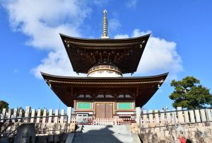 青空の下の久米田寺多宝塔