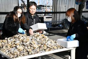 牡蠣の詰め放題をする様子