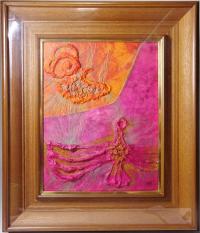 オレンジとピンク色が鮮やかな大久保婦久子の作品「夢」