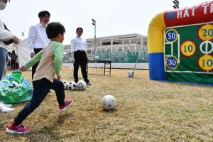 サッカーボールをけろうとしている瞬間