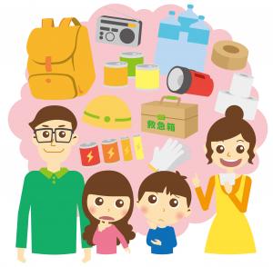 防災グッズ確認する家族
