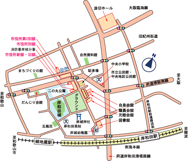 市役所周辺の地図